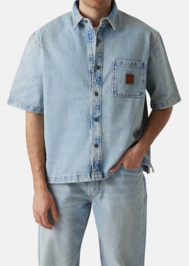 GUESS - Guess ανδρικό denim πουκάμισο cropped με λογότυπο Oversize Fit - M6RH52D5M51 Denim Blue