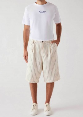 Guess ανδρική βερμούδα με ριγέ σχέδιο Baggy Fit - M6GD39D7961 Εκρού