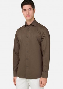 Boggi Milano ανδρικό πουκάμισο μονόχρωμο Regular Fit - BO26P019604 Καφέ Ανοιχτό
