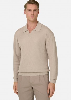 Boggi Milano ανδρική πόλο μπλούζα μονόχρωμη Regular Fit - BO26P055501 Μπεζ