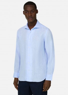 Boggi Milano ανδρικό λινό πουκάμισο μονόχρωμο Regular Fit - BO26P020301 Γαλάζιο
