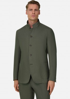 BOGGI MILANO - Boggi Milano ανδρικό λινό σακάκι με Nehru γιακά Regular Fit - BO26P068201 Πράσινο Σκούρο