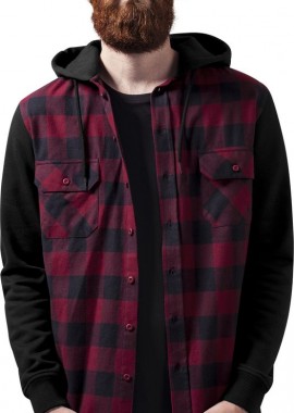 Ανδρικό Καρό Πουκάμισο με Κουκούλα TB513 Urban Classics Black/Burgundy/Black Blk/Burgundy/Blk