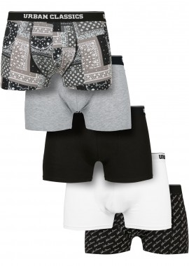 Urban Classics - Ανδρικά Μποξεράκια Σετ 5 Τεμαχίων TB4417 Urban Classics Organic Boxer Shorts Pack Bndn Grey/Grey/Black/White/Script/Black