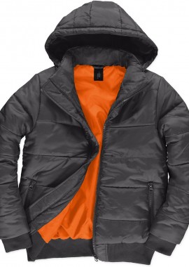B & C - Ανδρικό Μπουφάν JM940 B&C Superhood Men με Κουκούλα Dark Grey/Neon Orange