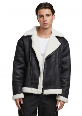 Shearling Biker Jacket TB7048-03275 Urban Classics black/whitesand