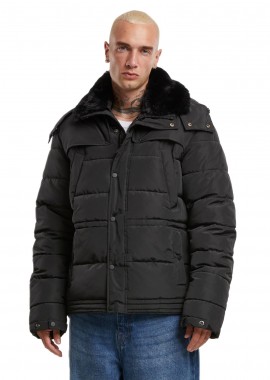 Puffer Jacket With Detachable Fur Collar Urban Classics TB7259-00007 Black