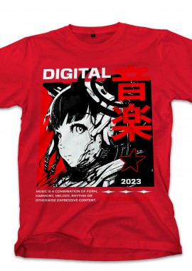 Pop Culture - T-Shirt Digital Music Streetwear - Japanese Girl Anime Pop Culture Red