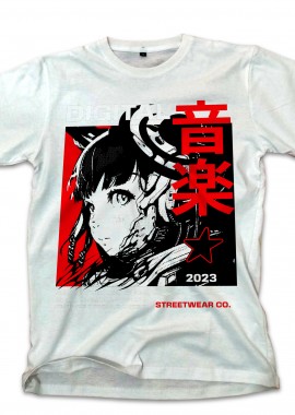 Pop Culture - T-Shirt Digital Music Streetwear - Japanese Girl Anime Pop Culture White