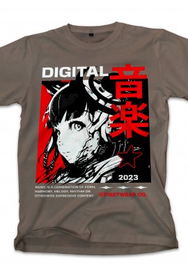 Pop Culture - T-Shirt Digital Music Streetwear - Japanese Girl Anime Pop Culture Military Green