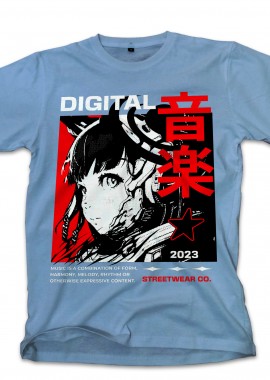 Pop Culture - T-Shirt Digital Music Streetwear - Japanese Girl Anime Pop Culture Carolina Blue