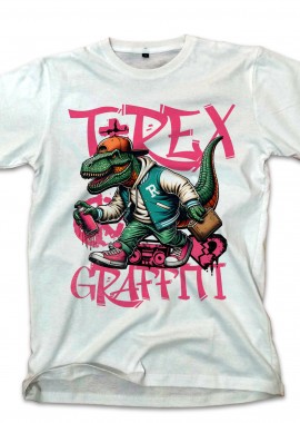 T-Shirt T-Rex Urban Hip-Hop Star Y2K Graffiti Streetwear Pop Culture White