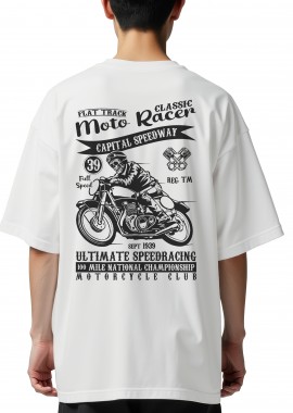 Pop Culture - Oversized T-Shirt Moto Racer Pop Culture White