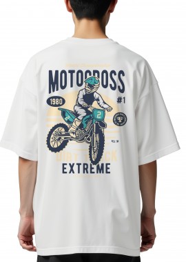 Pop Culture - Oversized T-Shirt Motocross Extreme Dirt Track Pop Culture White