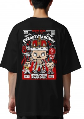 Pop Culture - Oversized T-Shirt Freddy Mercury 2 Pop Culture Black