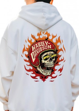Pop Culture - Hoodie Harley Davidson Skull Pop Culture White