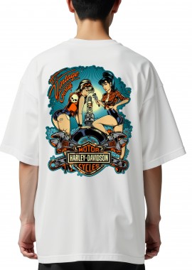 Oversized T-Shirt Harley Davinson Pop Culture White
