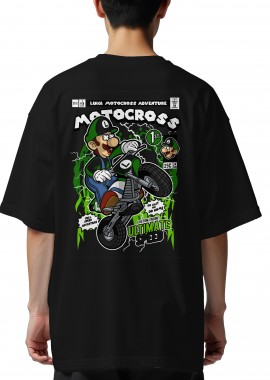 Pop Culture - Oversized T-Shirt Luigi Motocross Pop Culture Black