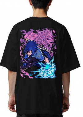 Pop Culture - Oversized T-Shirt Sasuke Uchiha Naruto Pop Culture Black