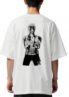 Oversized T-Shirt Roronoa Zoro One Piece BW Pop Culture White