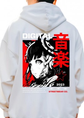 Pop Culture - Hoodie Digital Music Streetwear - Japanese Girl Anime Pop Culture White
