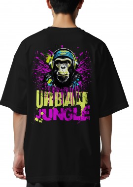Pop Culture - Oversized T-Shirt Urban Jungle Monkey in Headphones Street Art Pop Culture Black