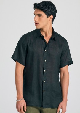FUNKY BUDDHA - Garment dyed κοντομάνικο λινό πουκάμισο - The essentials