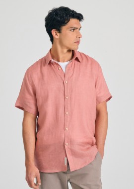 FUNKY BUDDHA - Garment dyed κοντομάνικο λινό πουκάμισο - The essentials