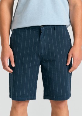 FUNKY BUDDHA - Comfort fit linen blend ριγέ chino βερμούδα