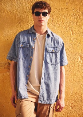 FUNKY BUDDHA - Overshirt denim πουκάμισο με τσέπες στο στήθος