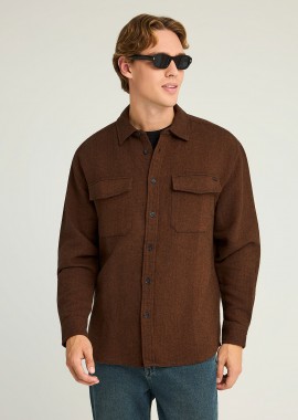 FUNKY BUDDHA - Overshirt πουκάμισο με herringbone pattern