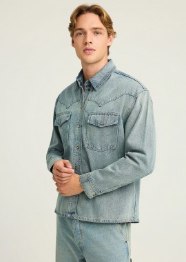 FUNKY BUDDHA - Oversized τζιν ανδρικό πουκάμισο με τσέπες στο στήθος