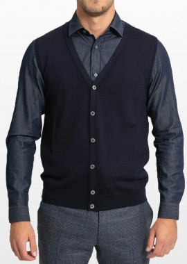 +39MASQ - +39MASQ Ανδρικό Μπλε Knitted Wool Waistcoat