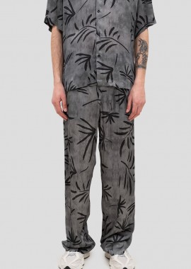 I'M BRIAN - I'M BRIAN Ανδρικό Γκρι Trousers With Elastic Waistband And Palm Print