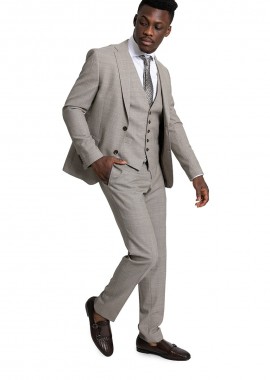 SARTORIA MONK - SARTORIA MONK Ανδρικό Μπεζ Beige Virgin Wool Fitted Three-Piece Suit