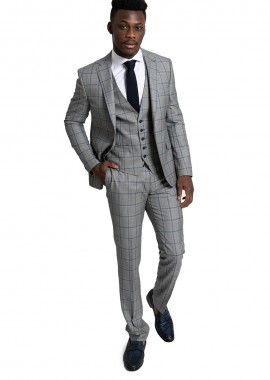 SARTORIA MONK - SARTORIA MONK Ανδρικό Γκρι Check Wool Blend Three Piece Suit/Grey