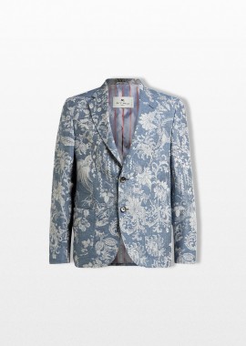 ETRO - ETRO Ανδρικό Μπλε Single Breasted Jacquard Blazer