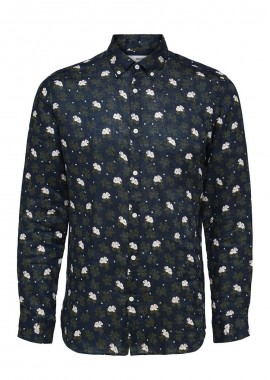 SELECTED HOMME - SELECTED HOMME Ανδρικό Πολύχρωμο Button-Down Formal Linen Shirt