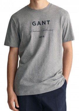 Gant - Μπλούζα Κοντομάνικη Gant Logo Script Printed 2013070-093-GREY MELANGE Ανδρικό