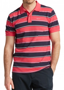 Gant - Μπλούζα Polo Gant Με Ρίγες 2063015-635 BRIGHT MAGENDA Ανδρικό