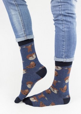 John Frank - Ανδρικές fashion κάλτσες BEAR Βαμβακερές John Frank 12131 Σκούρο Μπλέ