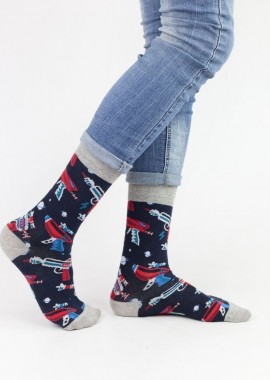 John Frank - Ανδρικές fashion κάλτσες LAZER Βαμβακερές John Frank 12153 Σκούρο Μπλέ