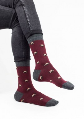 John Frank - Ανδρικές fashion κάλτσες PUG Βαμβακερές John Frank 12163 Μπορντό
