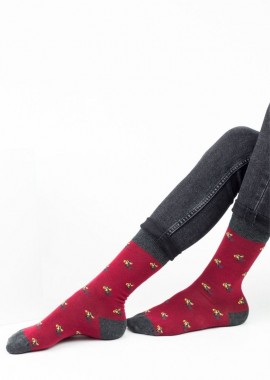 John Frank - Ανδρικές fashion κάλτσες Mini Dog Βαμβακερές John Frank 12173 Μπορντό