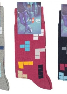 Design - Ανδρικές Casual κάλτσες TETRIS II 3 ζευγάρια Βαμβακερές Design 29039 Ανοιχτό Γκρί