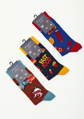 Soma - Ανδρικές fashion κάλτσες STREET FOOD 3 Ζευγάρια Βαμβακερές Soma 37787 Πολύχρωμο