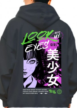 Pop Culture - Hoodie Look Into My Eyes - Japanese Girl Anime Pop Culture Black