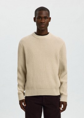 Selected - Selected Tom Ανδρικό Structure Crewneck Πλεκτό 16099207 Εκρου