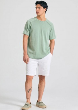 Funky Buddha - Funky Buddha Ανδρική comfort fit λινή βερμούδα FBM011-005-03 Λευκό