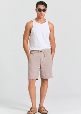 Funky Buddha - Funky Buddha Ανδρική Comfort fit garment dyed λινή βερμούδα FBM011-009-03 Γκρι Μπεζ